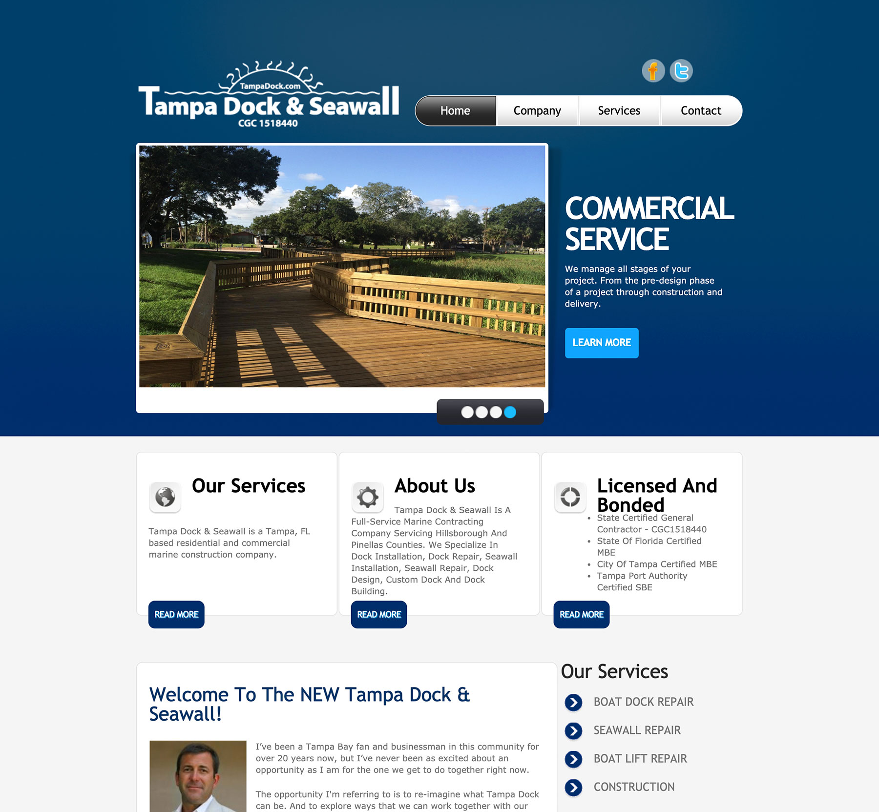 Tampa Dock Homepage Before