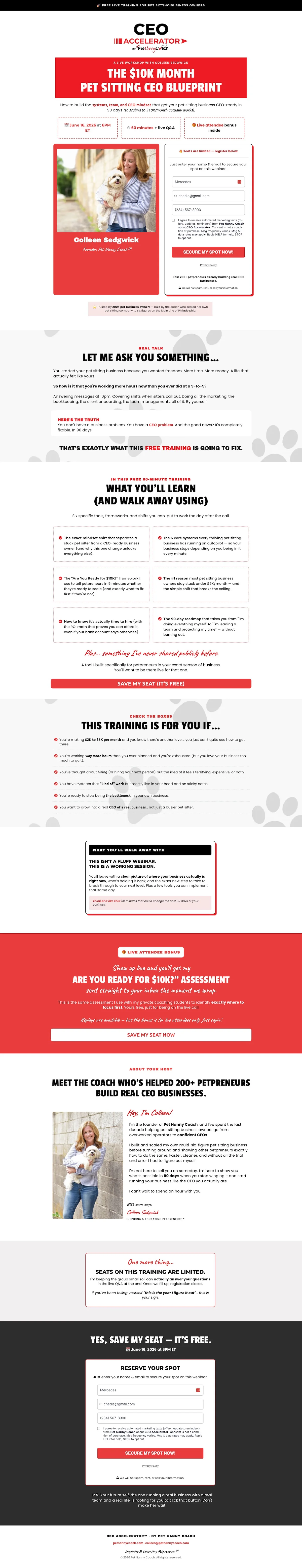 CEO Accelerator Full Registration page